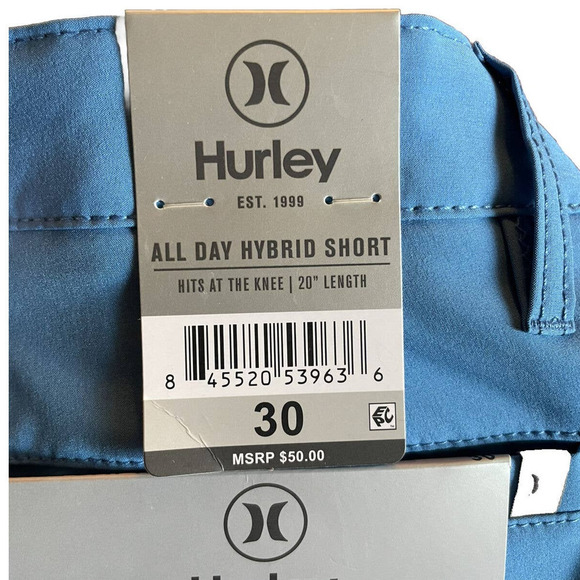 Hurley NEW Mens Shorts All Day Hybrid Quick Dry 4-Way Stretch Blue Size 30 Swim - Picture 8 of 8